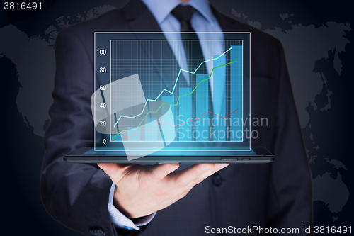 Image of businessman hold tablet with graph on high technology