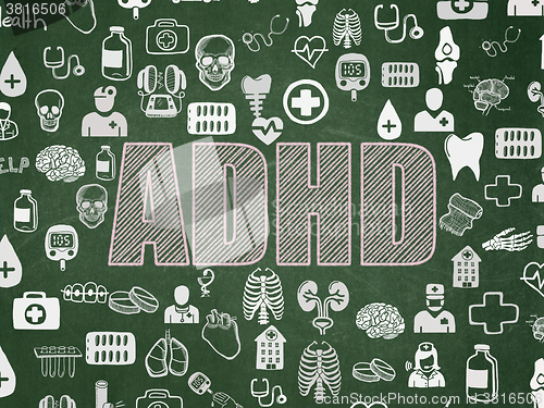Image of Medicine concept: ADHD on School Board background