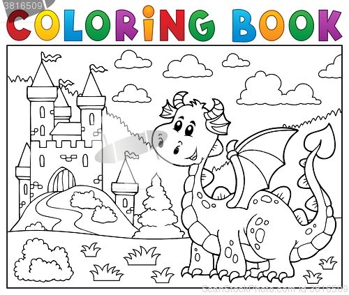 Image of Coloring book dragon near castle theme 1