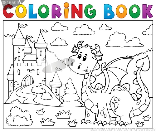 Image of Coloring book dragon near castle theme 1