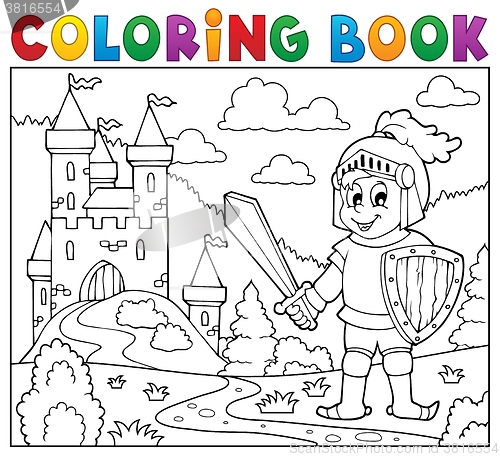 Image of Coloring book knight near castle