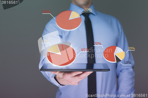 Image of businessman hold tablet with graph on high technology