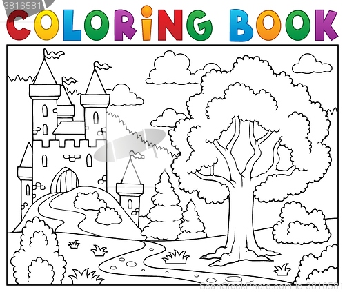 Image of Coloring book castle and tree