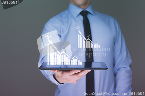 Image of businessman hold tablet with graph on high technology