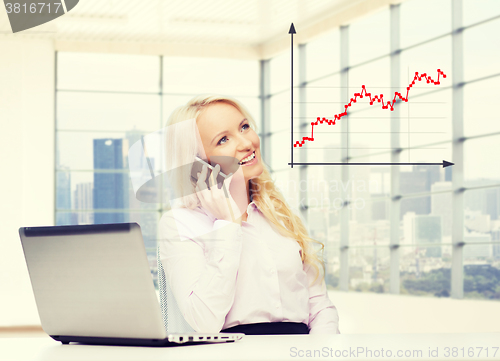 Image of smiling businesswoman calling on smartphone