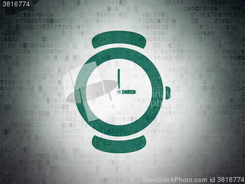 Image of Timeline concept: Hand Watch on Digital Paper background