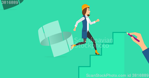 Image of Woman running upstairs.