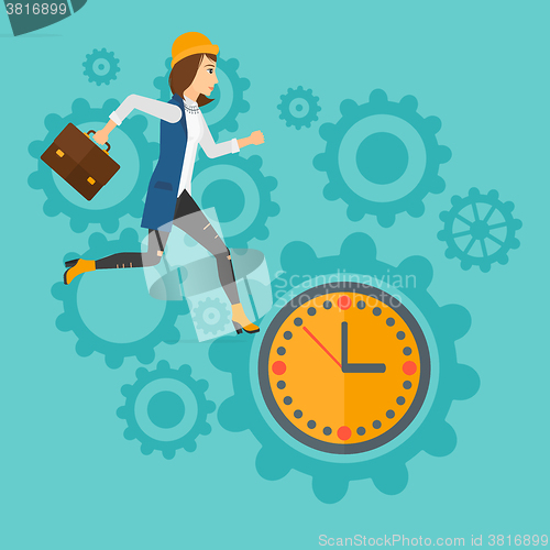 Image of Running woman on clock background.