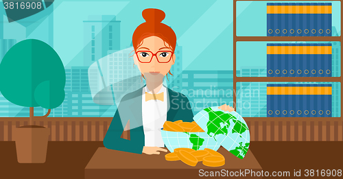 Image of Woman with globe full of money.