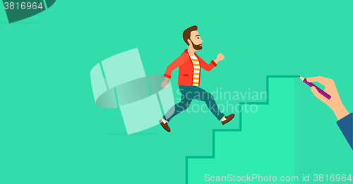 Image of Man running upstairs.