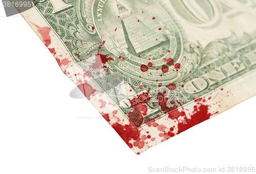 Image of US one Dollar bill, close up, blood