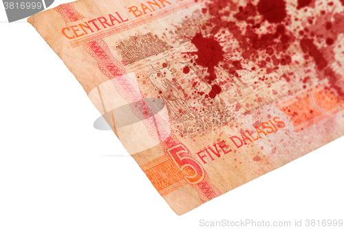 Image of 5 Gambian dalasi bank note, bloody