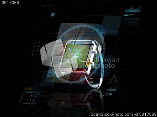 Image of close up of smartwatch with sport news application