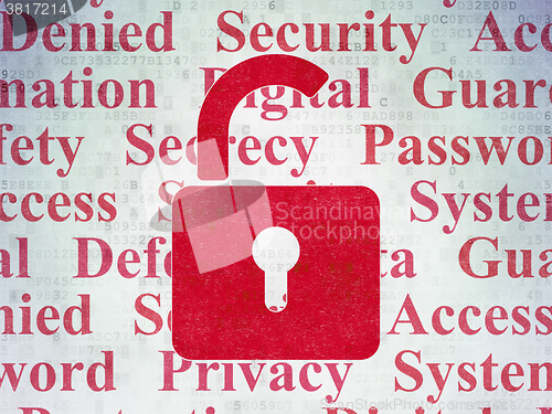 Image of Protection concept: Opened Padlock on Digital Paper background