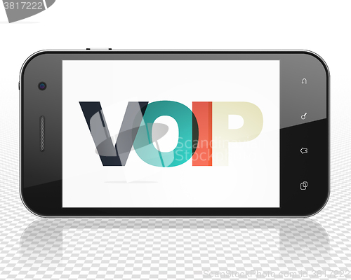 Image of Web design concept: Smartphone with VOIP on  display