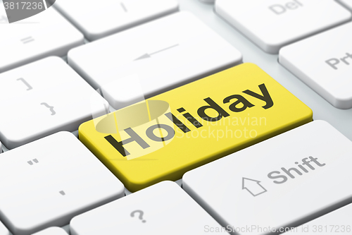 Image of Tourism concept: Holiday on computer keyboard background