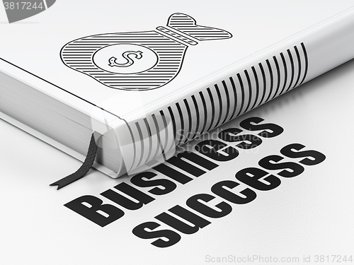 Image of Finance concept: book Money Bag, Business Success on white background