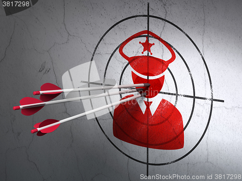 Image of Law concept: arrows in Police target on wall background