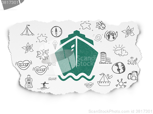 Image of Travel concept: Ship on Torn Paper background