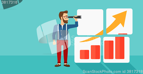 Image of Man looking at positive bar chart.