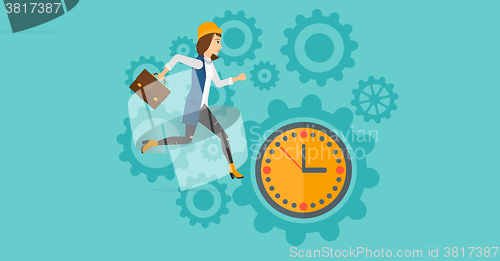 Image of Running woman on clock background.