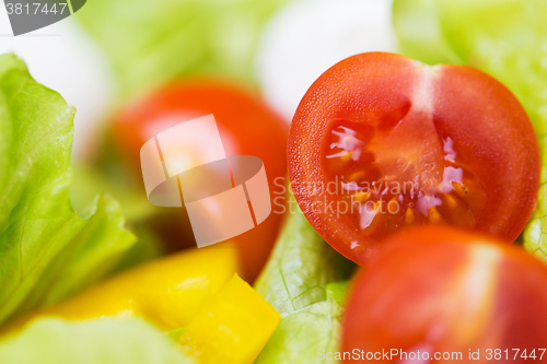 Image of close up of ripe cut vegetables in salad