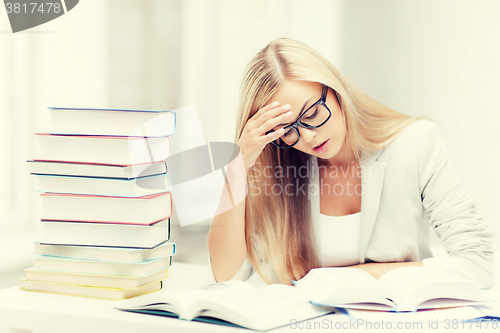 Image of student with books and notes