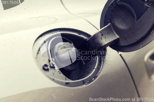 Image of close up of car open fuel tank