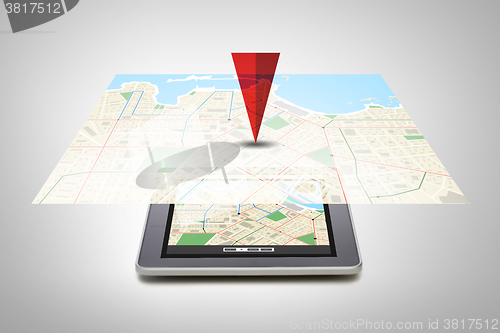 Image of tablet pc with gps navigator map on screen