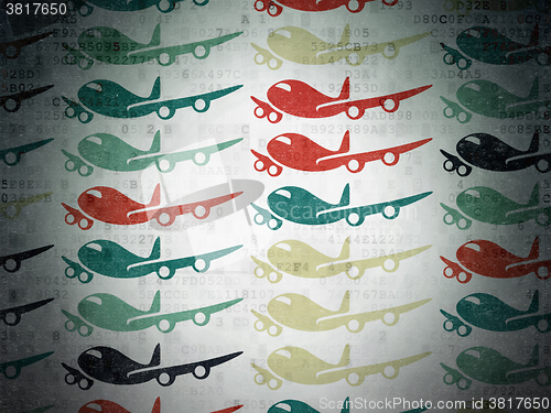 Image of Tourism concept: Airplane icons on Digital Paper background