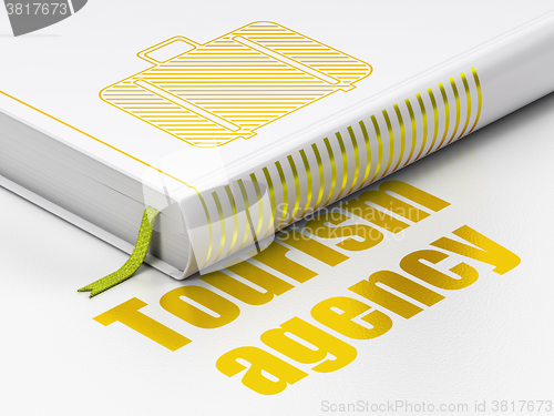 Image of Tourism concept: book Bag, Tourism Agency on white background