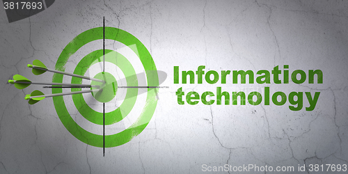 Image of Information concept: target and Information Technology on wall background