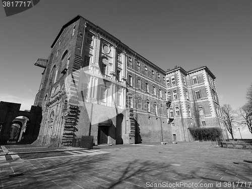 Image of Rivoli Castle in Rivoli in black_and_white