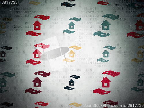 Image of Insurance concept: House And Palm icons on Digital Paper background