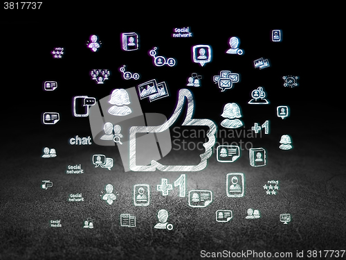 Image of Social network concept: Thumb Up in grunge dark room