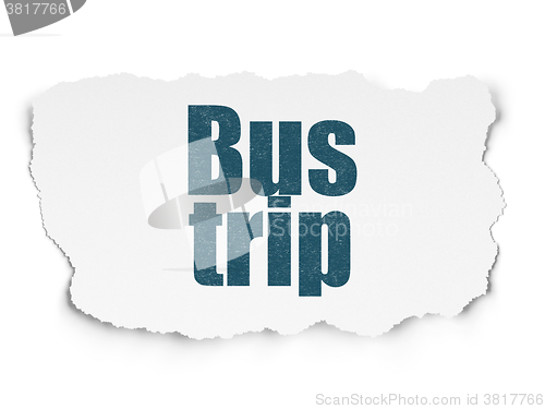 Image of Vacation concept: Bus Trip on Torn Paper background