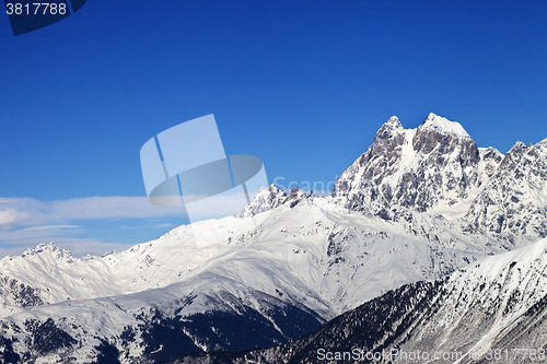 Image of View on Mount Ushba in winter at sunny day