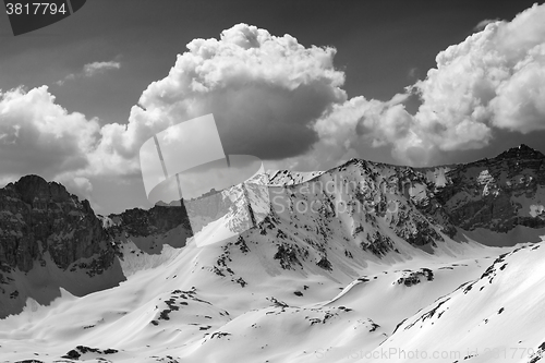 Image of Black and white snowy mountains