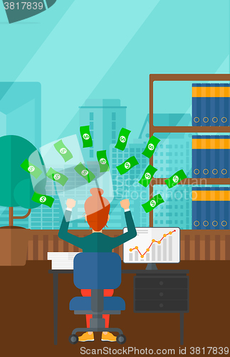Image of Successful business woman with money.