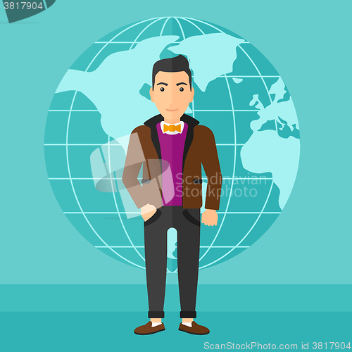 Image of Businessman standing on globe background.