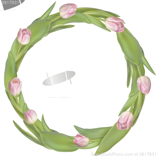 Image of Circle frame with tulips flowers. EPS 10