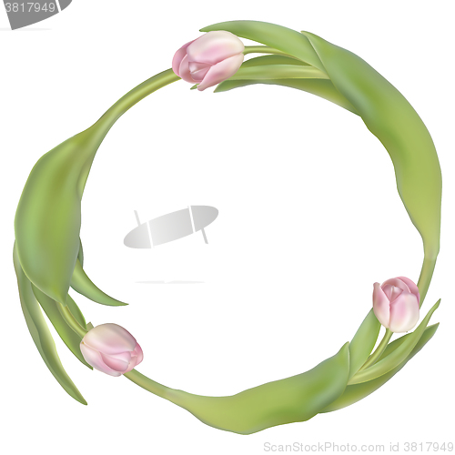 Image of Circle frame with tulips flowers. EPS 10