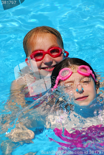 Image of Two girls pool