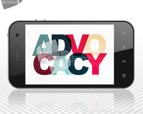 Image of Law concept: Smartphone with Advocacy on  display