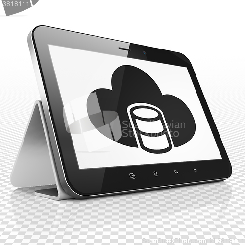 Image of Software concept: Tablet Computer with Database With Cloud on display