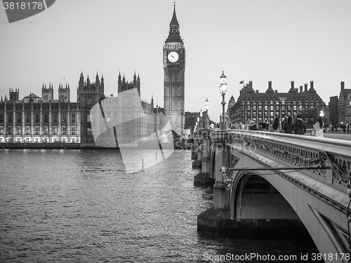 Image of Black and white Houses of Parliament in London