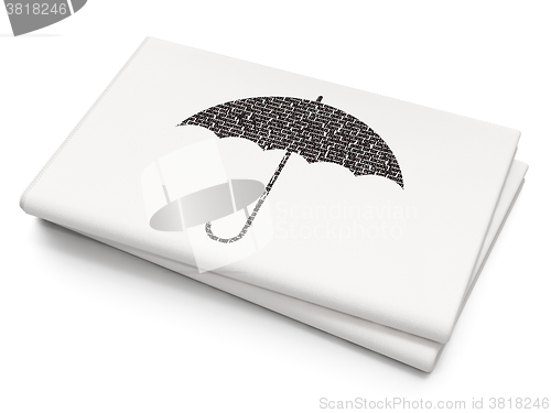 Image of Security concept: Umbrella on Blank Newspaper background