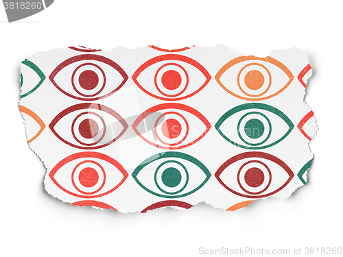 Image of Security concept: Eye icons on Torn Paper background