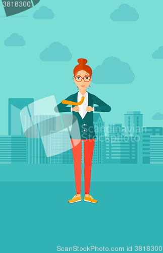 Image of Business woman taking off jacket.