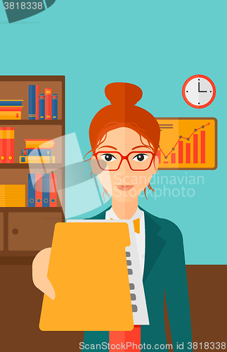 Image of Boss receiving file from employee.